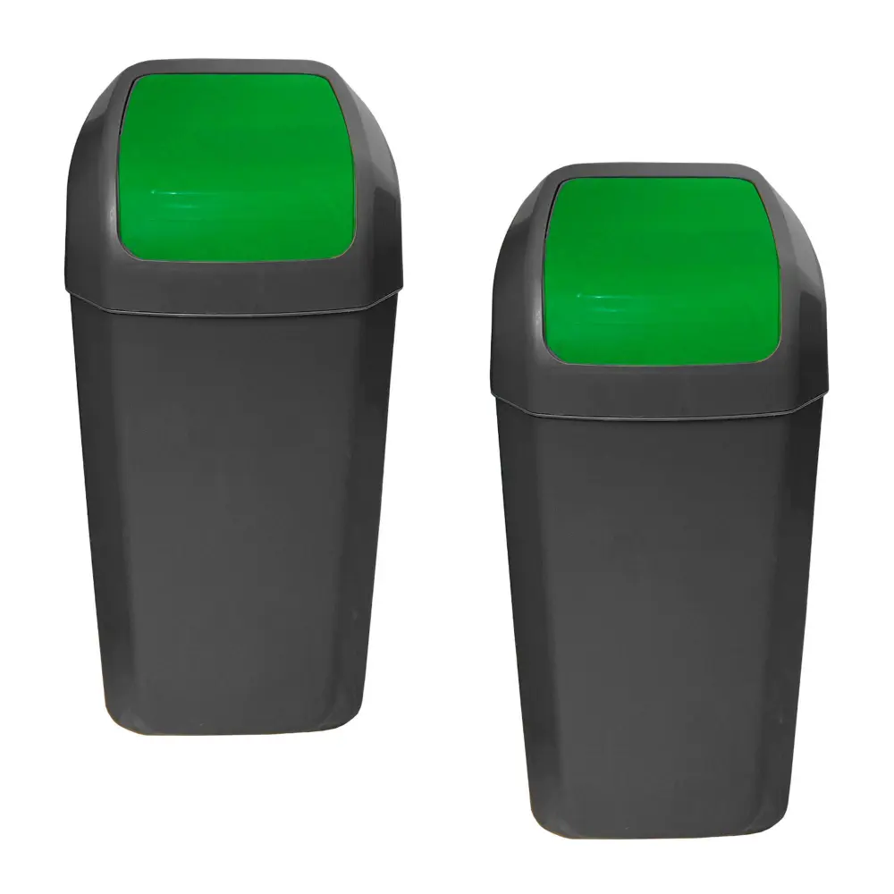 Antiderrames y Hermético Set de 2 cubos - papeleras con tapa basculante de 15l/u color verde