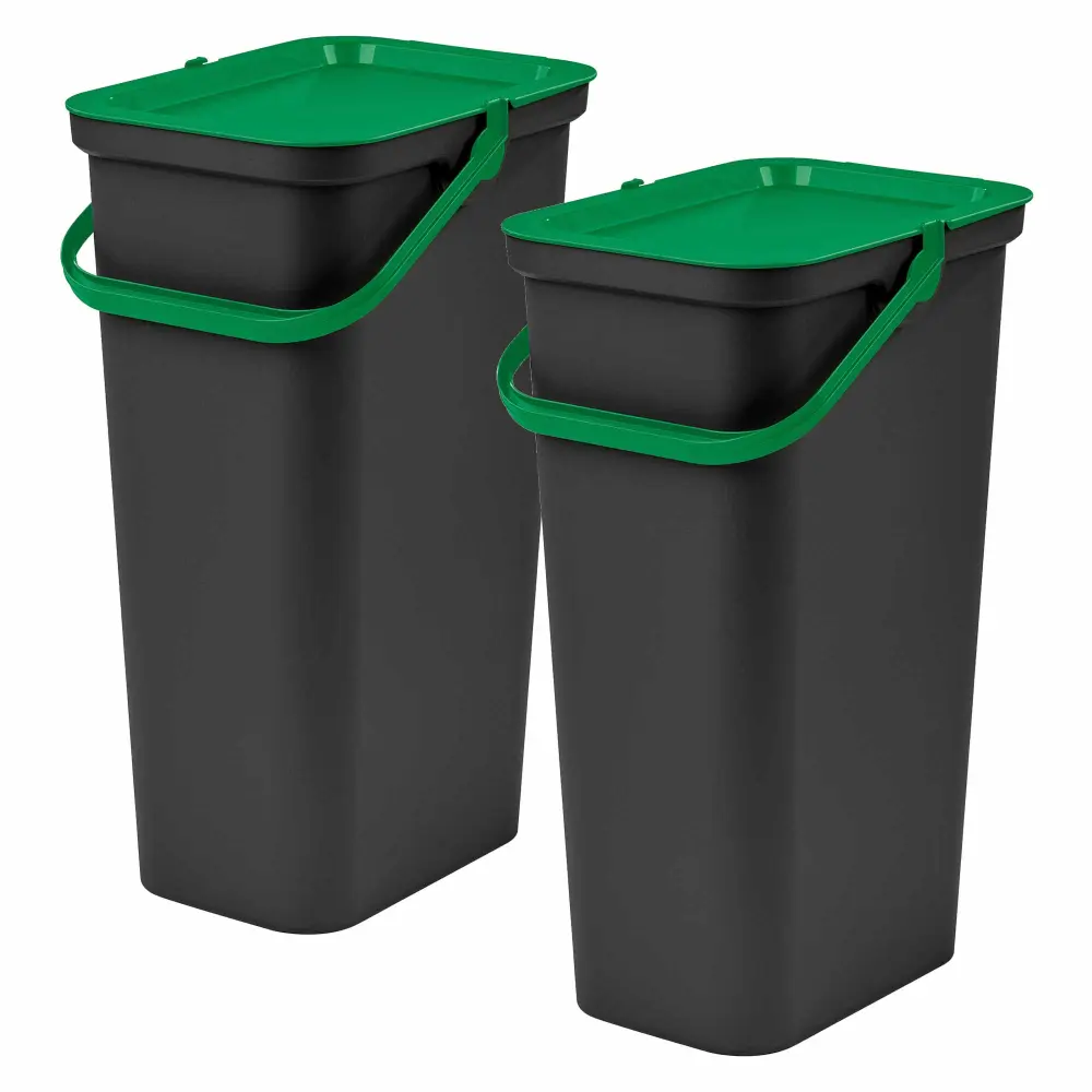 Wellhome set de 4 papeleras de 40l con asa verde y negro - moda en Color Gris Antracita
