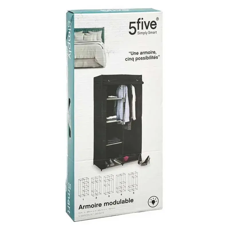 Armario modular 5 Five 5 baldas+3 percheros tela negro 169x89x44,5 cm