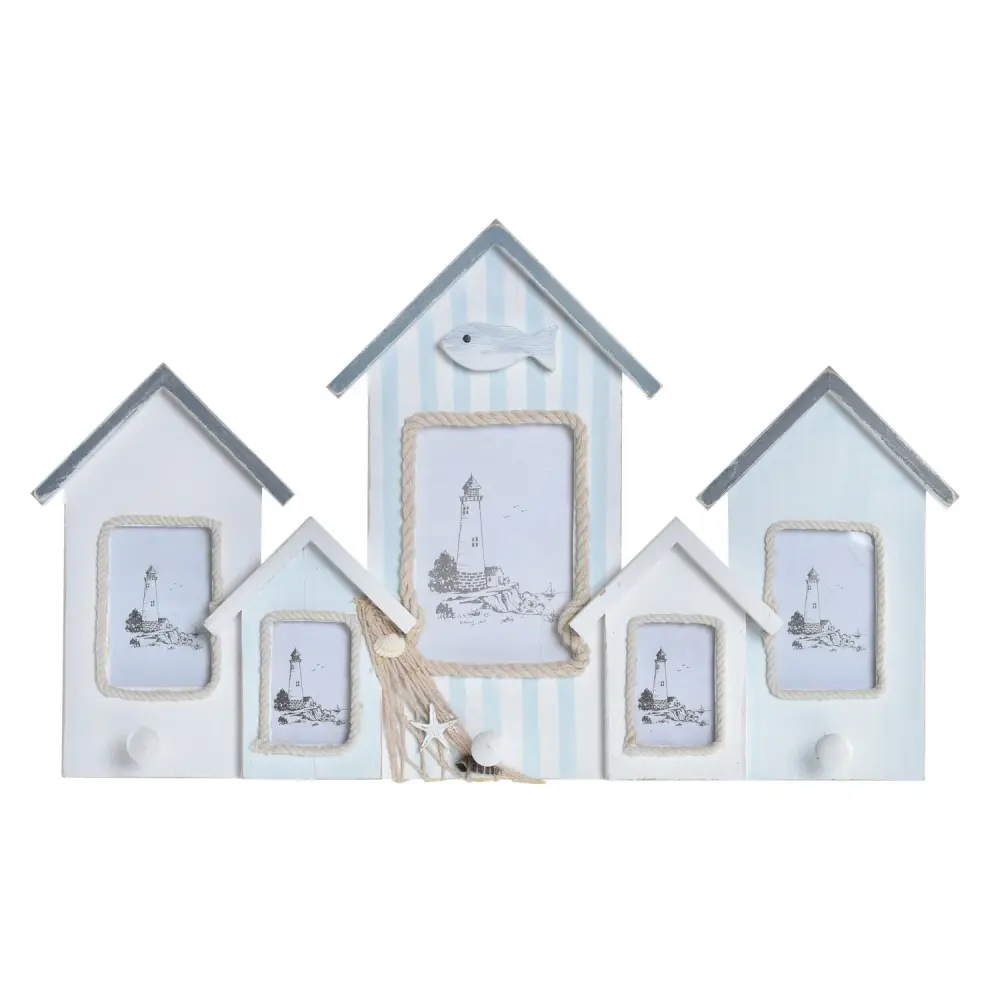 Banco de Entrada PERCHERO PARED MADERA CRISTAL 47X5X28 CASITAS AZUL
