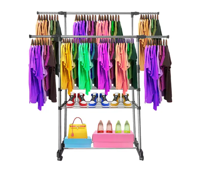 Colgador Multiusos Perchero Burro Maxi metálico con ruedas Nyana Home 155x79x42 cm Organizacion y colgador de Ropa 2 Alturas