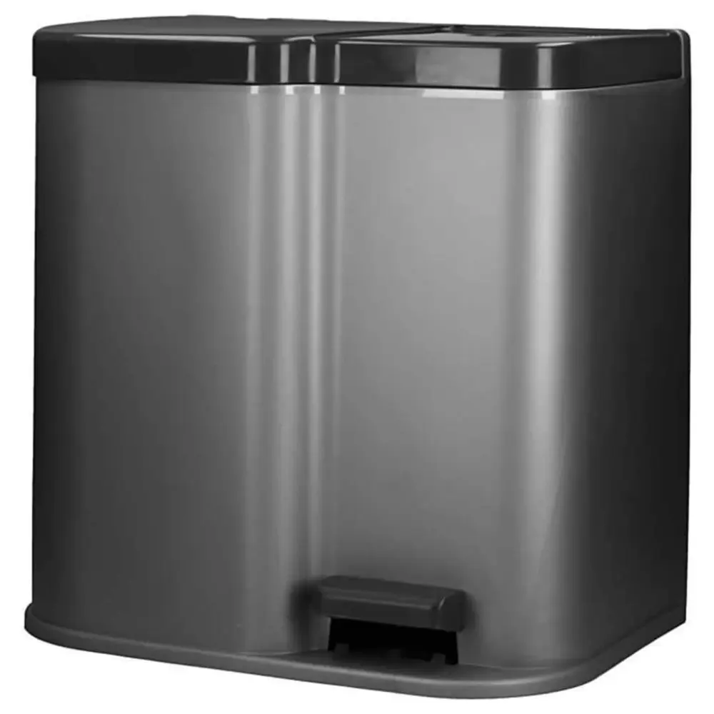 Curver papelera doble pedal deco gris evidente cubos interiores 6l y 15l