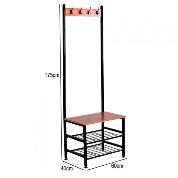 Organizador de Armario Perchero metálico Viem con 4 colgadores y 3 baldas de madera 175x60x40cm
