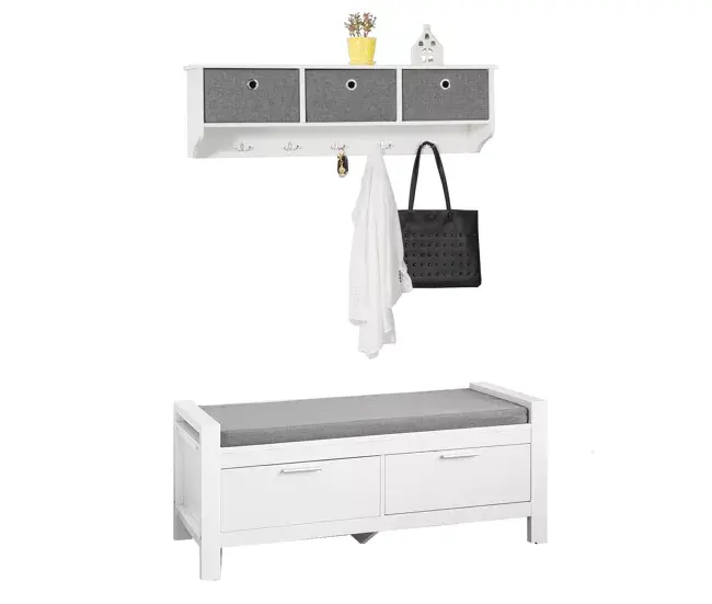 Perchero de Pared Mueble recibidor Zapatero con Perchero Gris+Blanco, FSR74-W+FRG282-W SoBuy