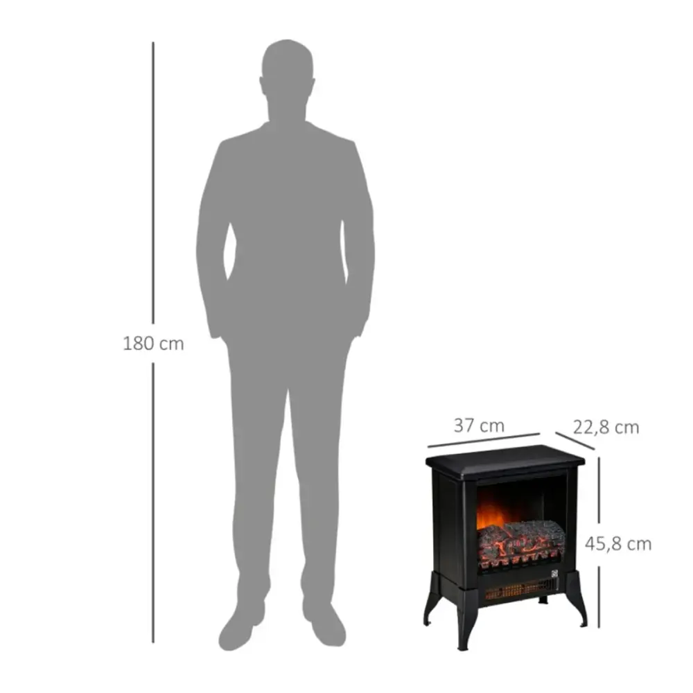 Chimenea eléctrica Homcom 2000W con termostato ajustable y llama negro 45,8x37x22,8 cm