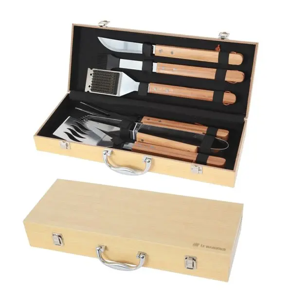Mallette 6 ustensiles Barbecue Plancha Bambou - LE MARQUIER | Antiadherente |