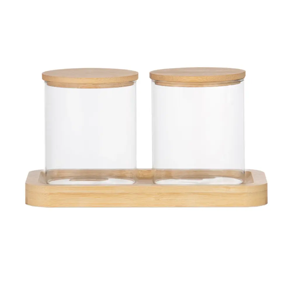 Botes de cristal y bambú para baño de estilo nórdico