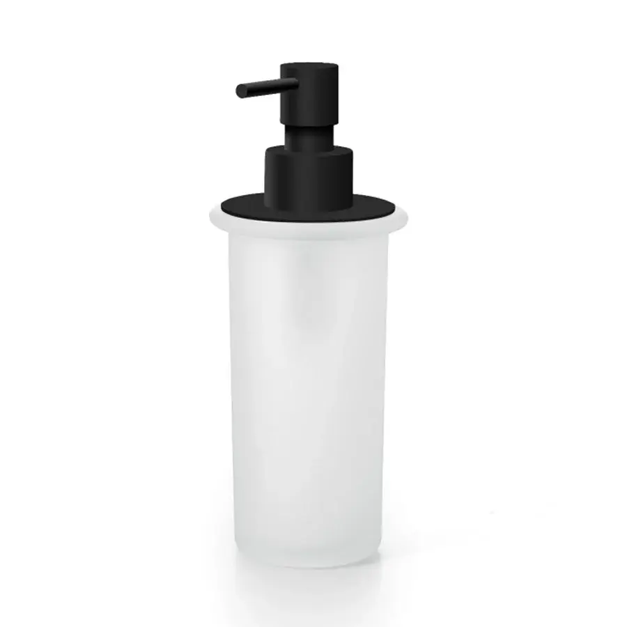 Dispenser portasapone Lineabeta collezione Baketo-Duemila-Picola vetro acidato con pompetta erogatrice nera