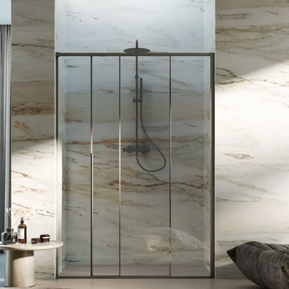 Porta doccia scorrevole Prestige cm 110 cristallo da 6 mm e profilo minimale alluminio colore Tortora. Versione Sinistra