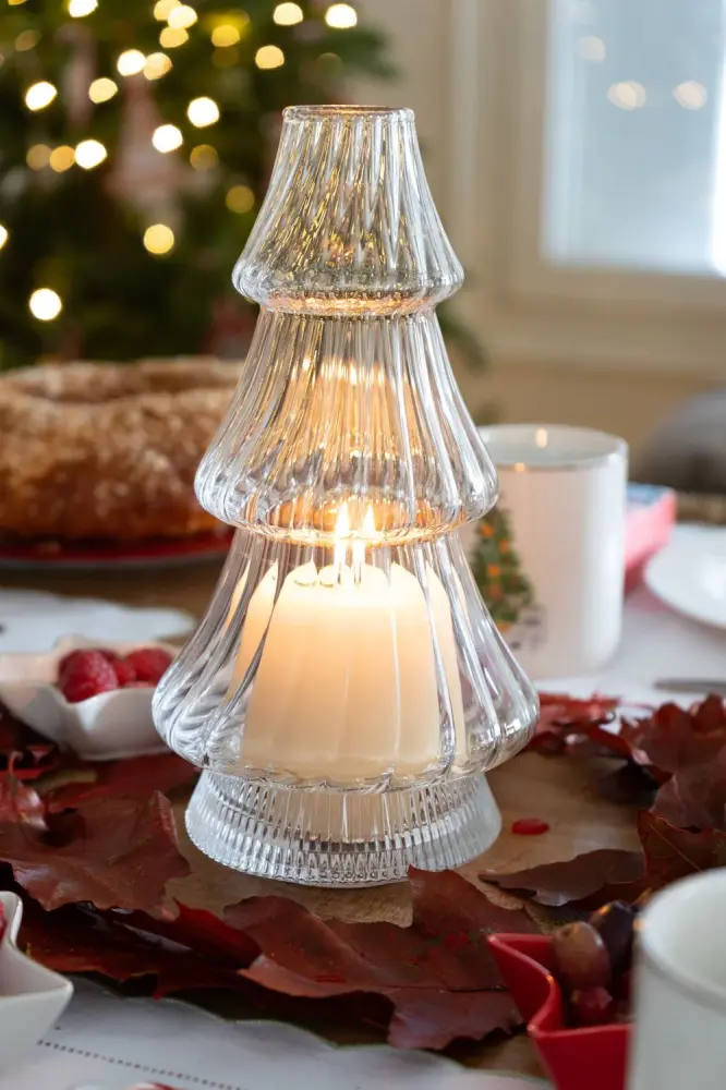 Candelabro de Cristal com Desenho de Árvore Transparente