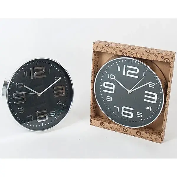Decorativo de Lujo Reloj de pared 30,5 cm Number plata/negro