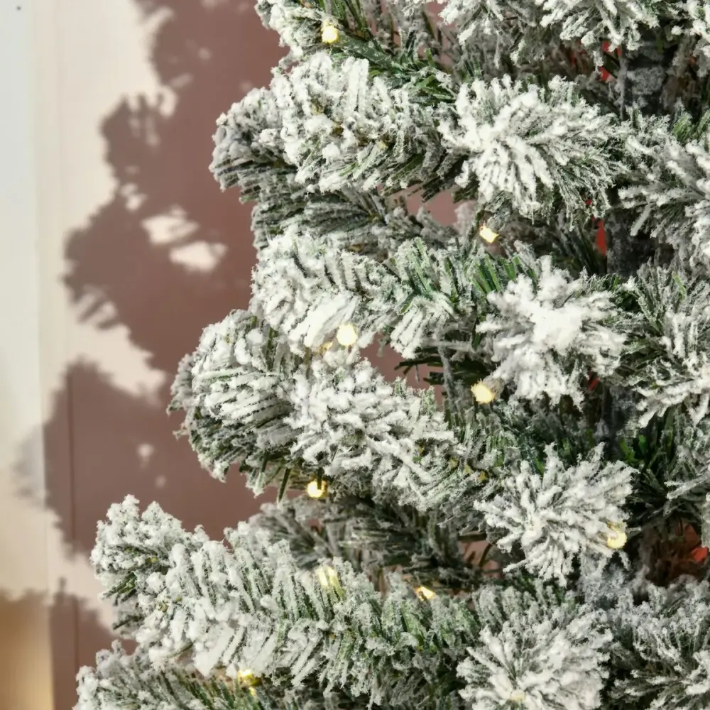 Árbol de Navidad Homcom 116 ramas efecto nevado con 60 luces LEDs verde Ø40x90 cm ( Prueba de Cortocircuitos)
