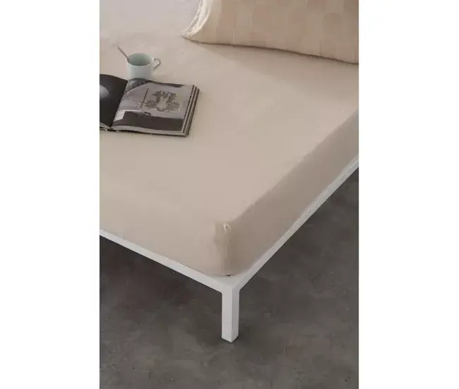 Sábana Bajera Ajustable Naturals ELBA Beis 90 x 190/200 cm (Cama de 90) para Dormir Fresco en Verano