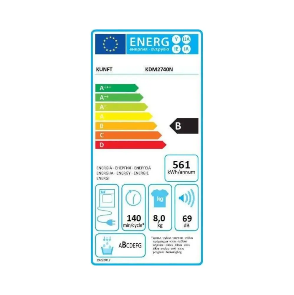 Secadora Kunft KDM2740N condensación 8kg 15 programas B blanco 61,5 cm