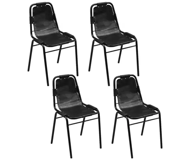 Premium de Roble Sólido vidaXL Sillas de comedor 4 unidades cuero genuino negro