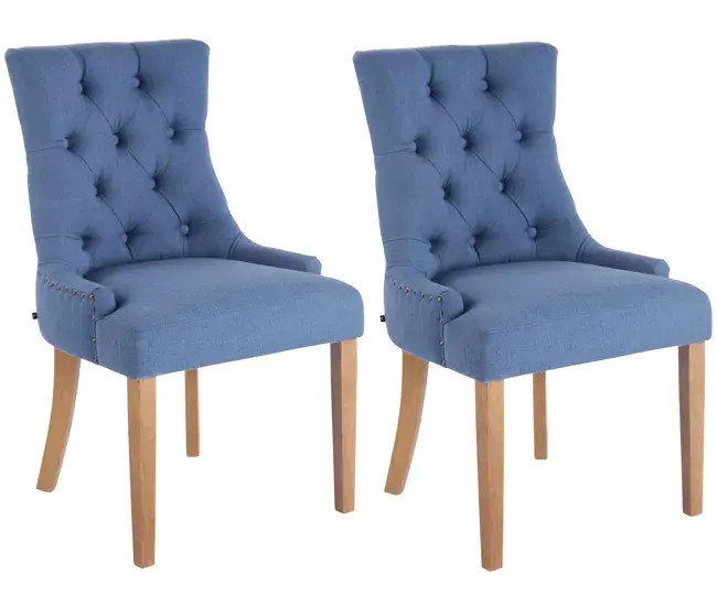Taburete Alto Set De 2 Sillas De Comedor Aberdeen Tela Azul 58X55X92 cm