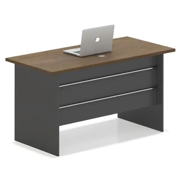 Escritorio SIT / 3 Cajones con Cerradura / Panel Gris Sombrío y Café.