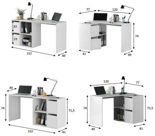 Mesa escritorio multiposición GIO blanco 37x156x196 cm