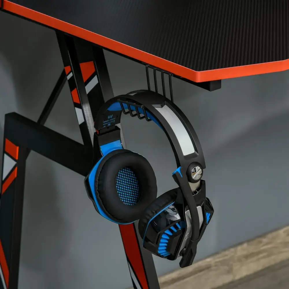 Escritorio gaming Homcom con soporte + gancho + portavasos negro 94,5x120x60 cm