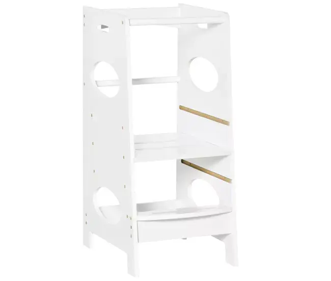 HOMCOM Torre de Aprendizaje de Madera para Niños Taburete de Cocina Infantil con Pedal Altura Ajustable en 3 Posiciones y...