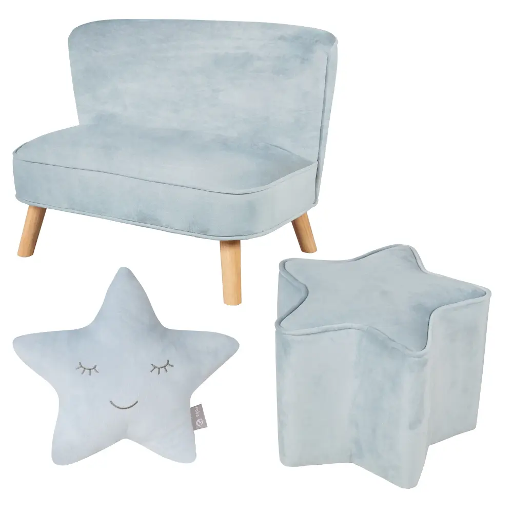 Silla Regulable Bundle 'Lil Sofa' con divano per bambini, sgabello stella e cuscino decorativo stella azzurro / cielo