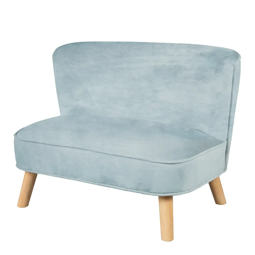 Sofá infantil 'Lil Sofa', cómodo sofá con patas de madera y tela de terciopelo en Azul Definido