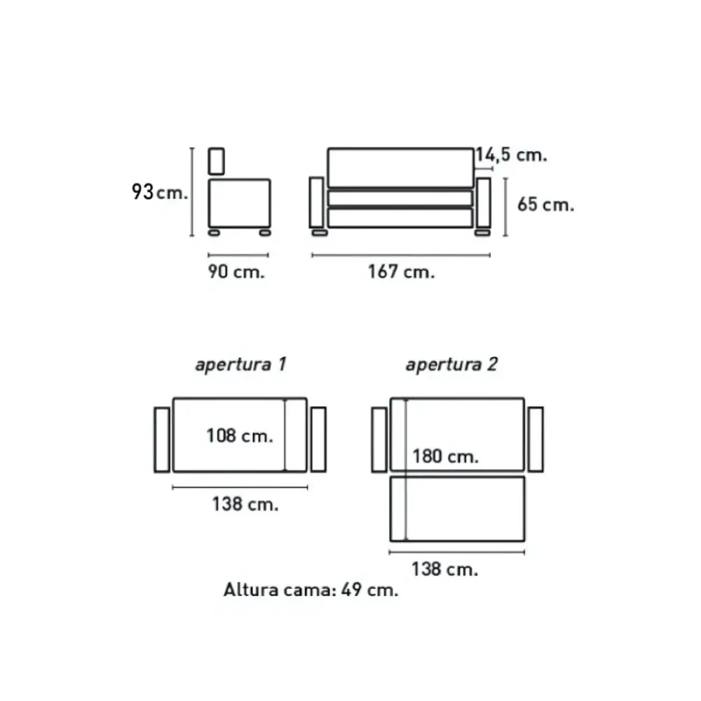 Reposera Sofá cama Izan gris 93x167x90 cm