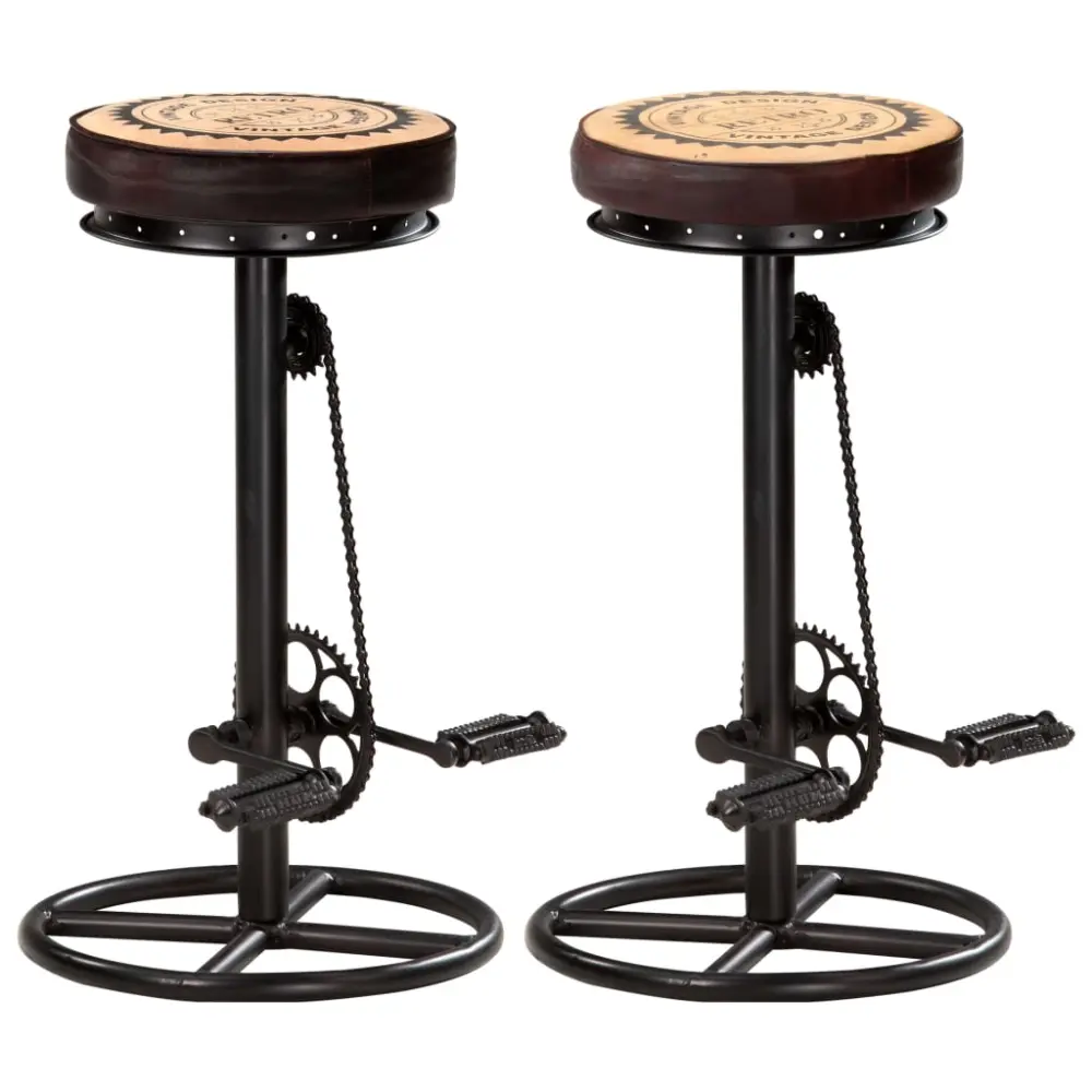 vidaXL taburetes de cocina 2 uds cuero y estampado lona negro y marrón