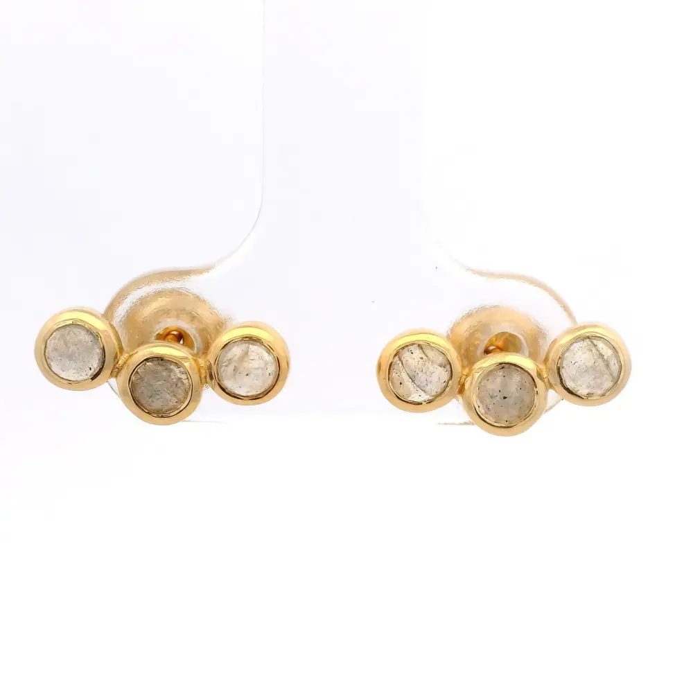925YG BAR CURV 3 STONE BEZEL LABRADORITE EARRINGS