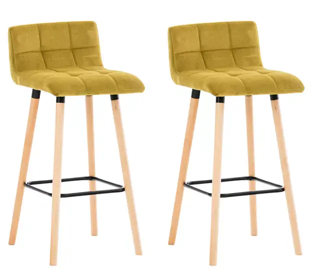Premium Roble Macizo Set De 2 Taburetes De Bar Lincoln En Terciopelo 42x49x94 cm