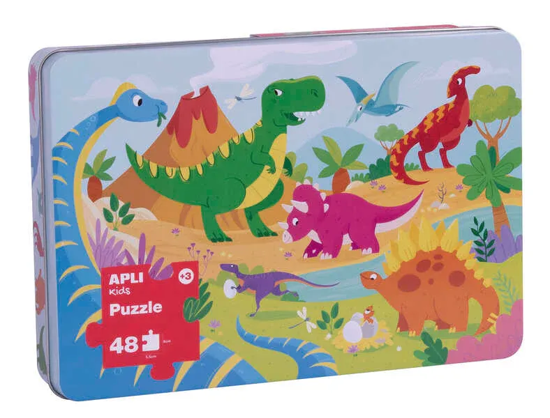 Apli Kids Puzle Dinosaurios - 48 Piezas de 5.5x6cm - Caja Metalica Rectangular - Diseño Exclusivo Infantil, Colorido, Cla...