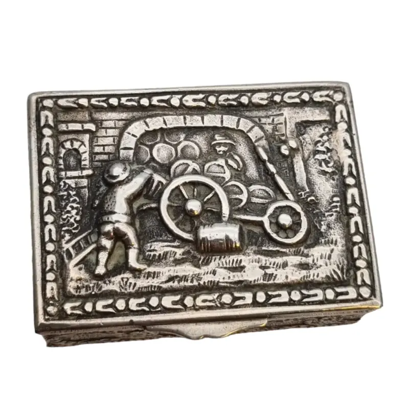 Caja antigua de plata escena costumbrista, plata de ley 925, ños 50. Españ.