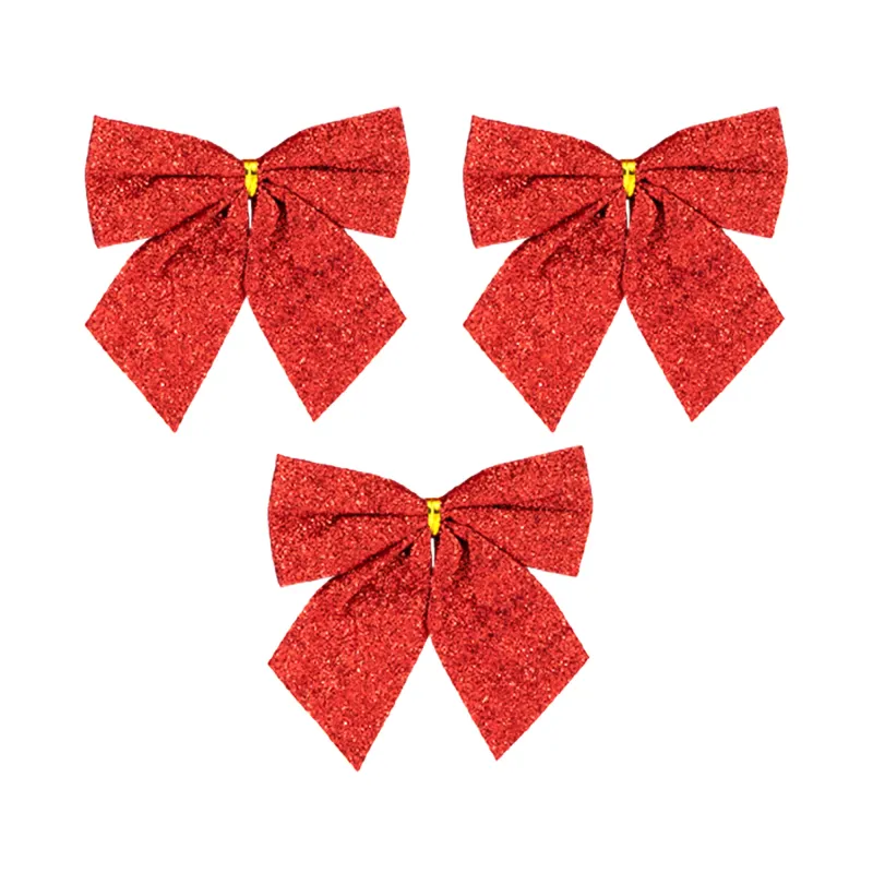 Lazos navideños con purpurina roja, grandes, 12 cm, 3 uds.
