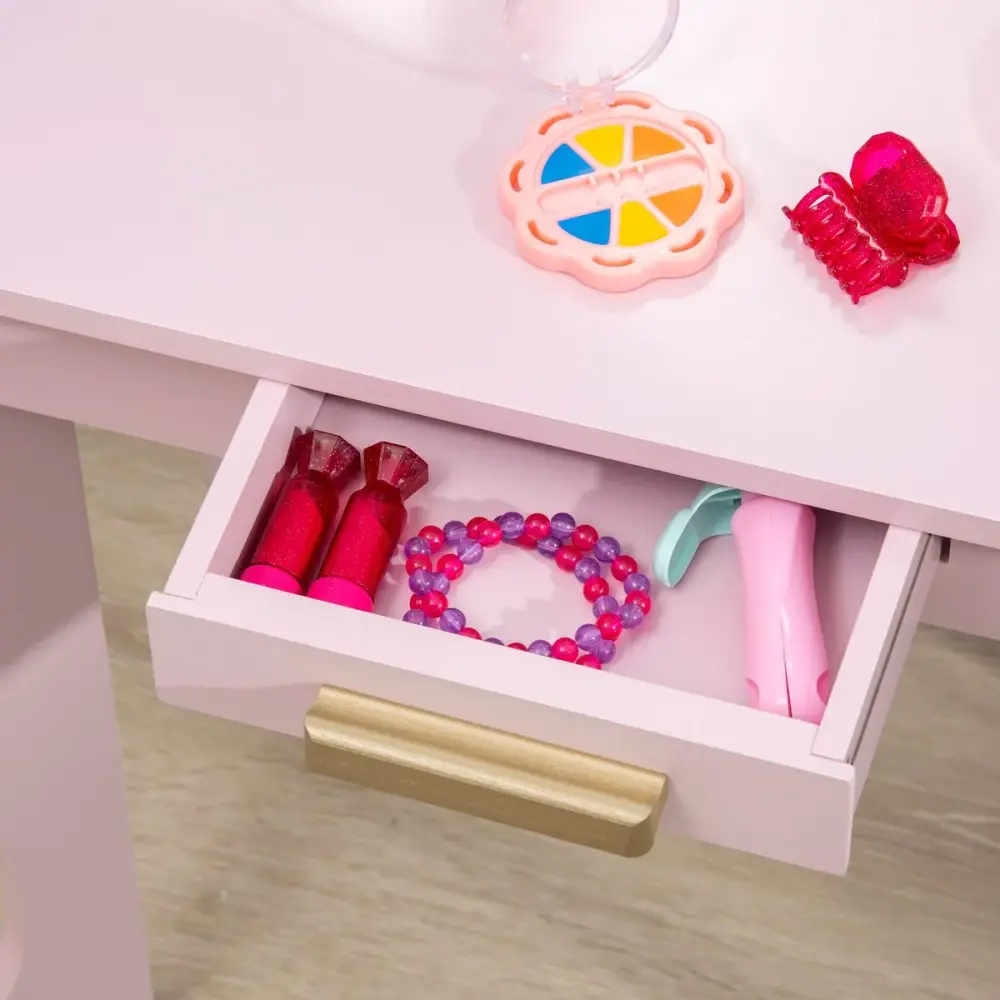 Cama Nido Tocador infantil Ariel Homcom con espejo + taburete 3-6 ños rosa 85x52x32 cm