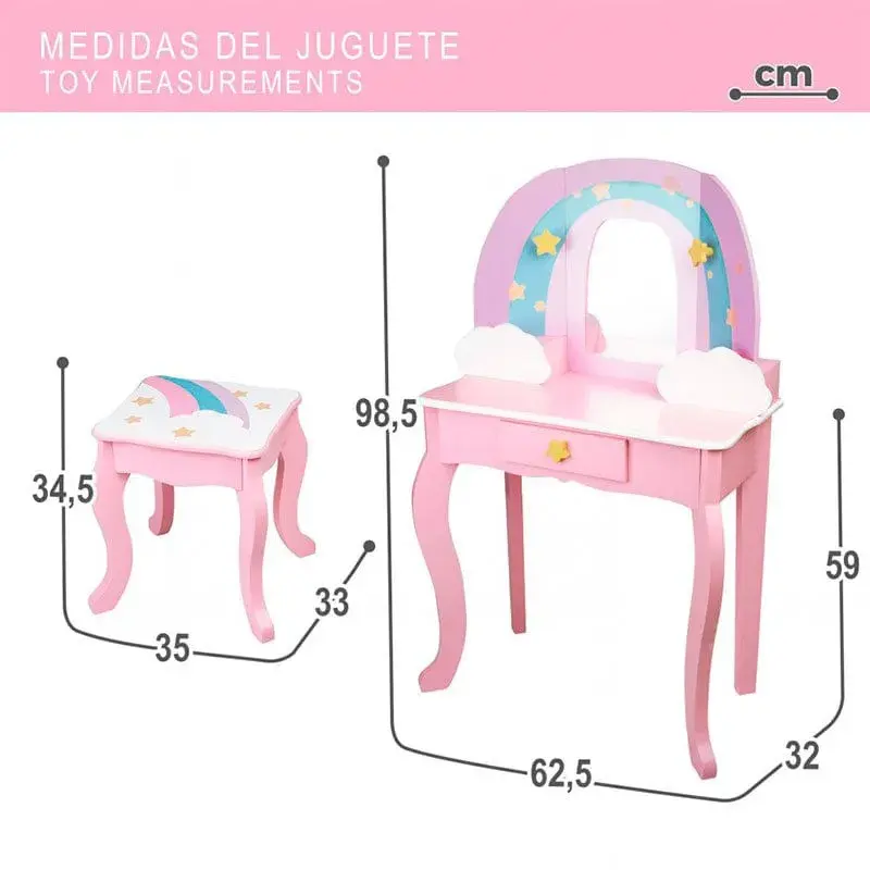 Cama Nido Tocador infantil con butaca Teamson Kids diseño estrellas +3A blanco/rosa 98,5x62,5x32 cm