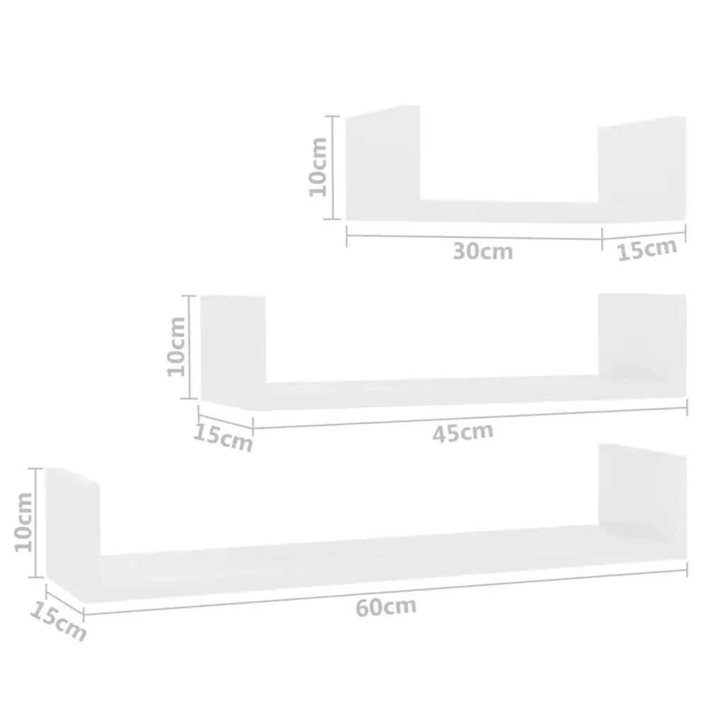 Almacenamiento Premium Set de 3 estantes de pared en forma de U blanco