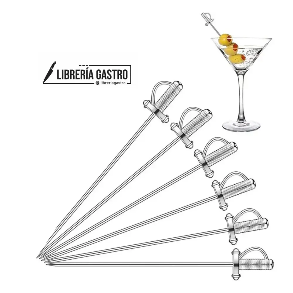 Palillos Espada de acero inoxidable para cóctel, 5 piezas.