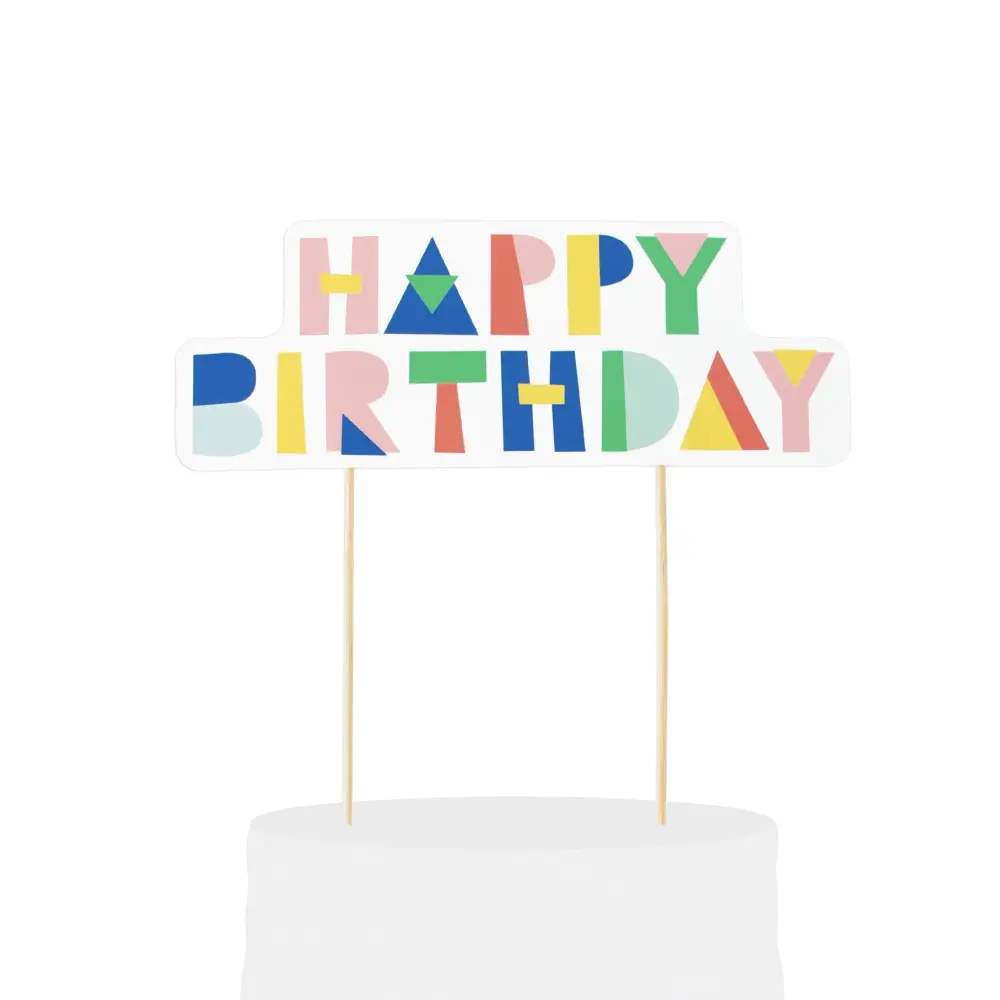 Vajilla Ecológica Topper pastel Happy Birthday nítido colours