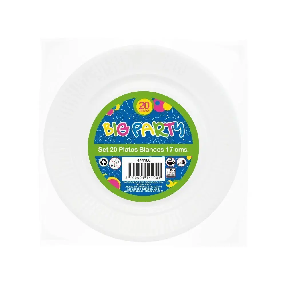 Plato Plastico Blanco 17 cm 20 Un