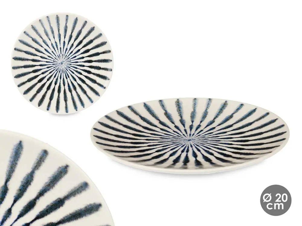 PLATO PORCELANA POSTRE 20CM RAYA AZUL