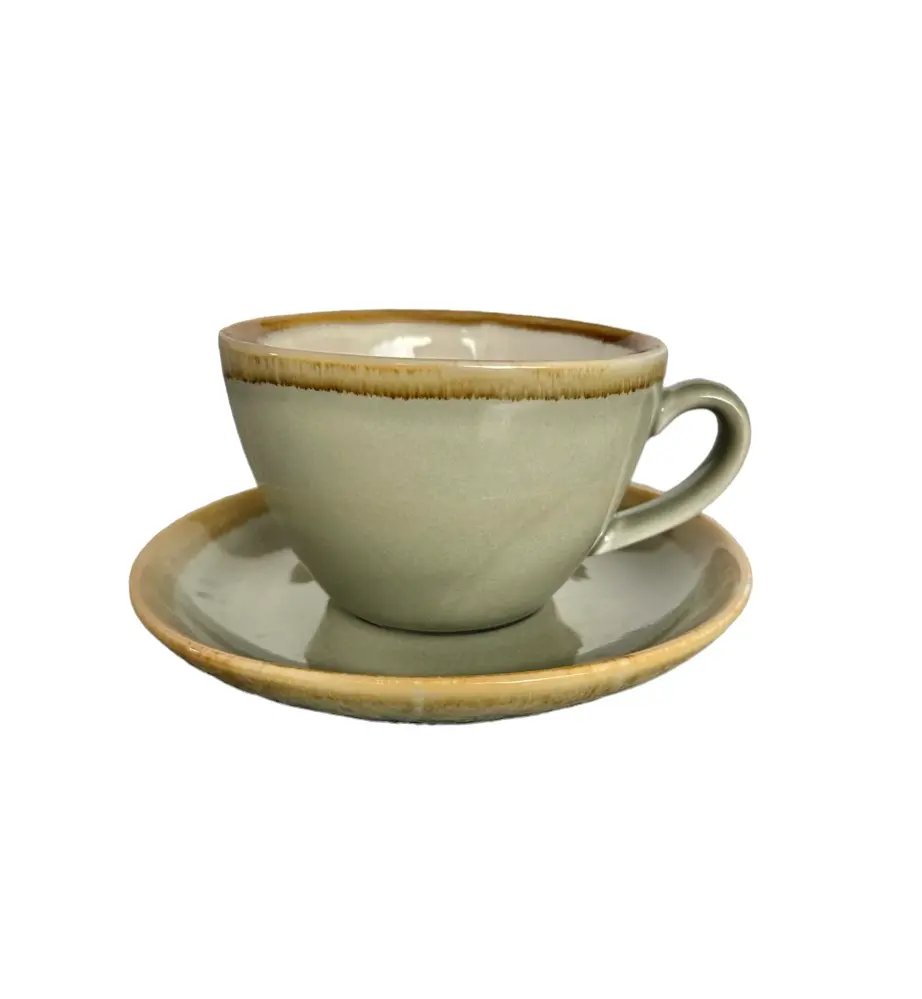 Taza con Plato Verde Rústico