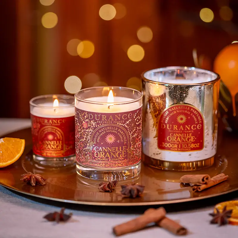Juego de Velas de Cera Vela mecha madera Canela naranja 300 gr Durance