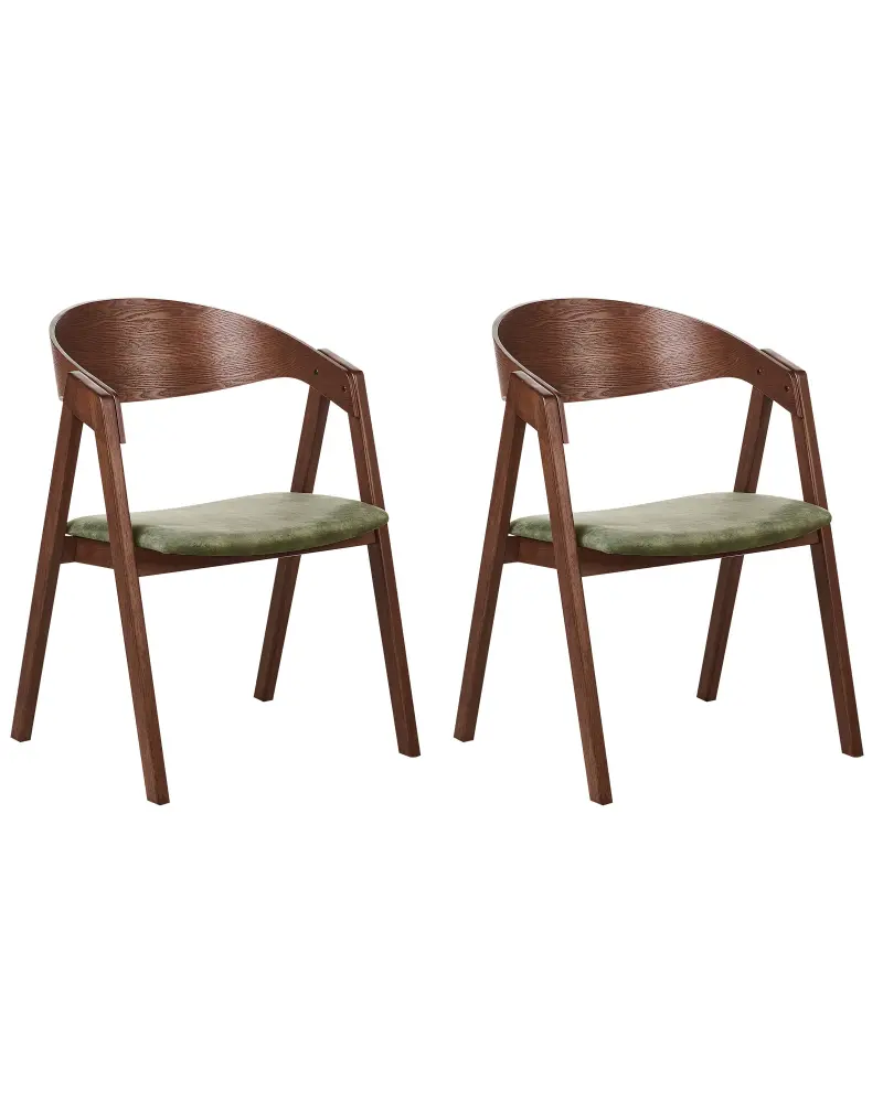 Set 2 Dining Chairs Dark Wood and Green YUBA