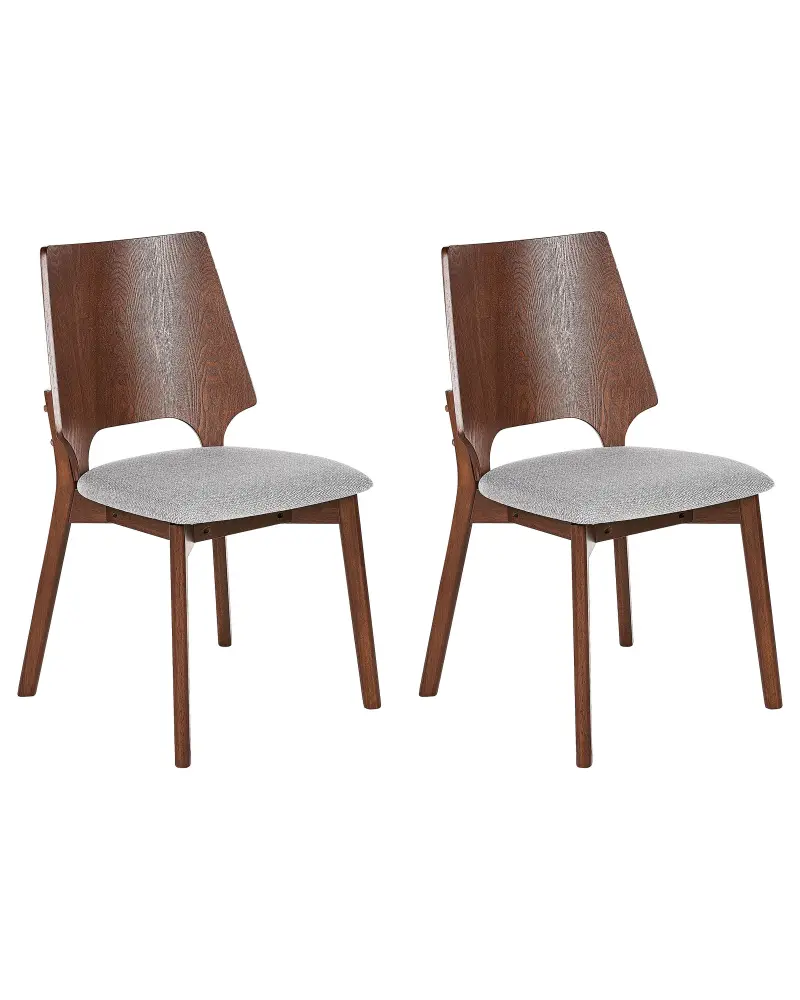 Set 2 Dining Chairs Dark Wood and Grey ABEE