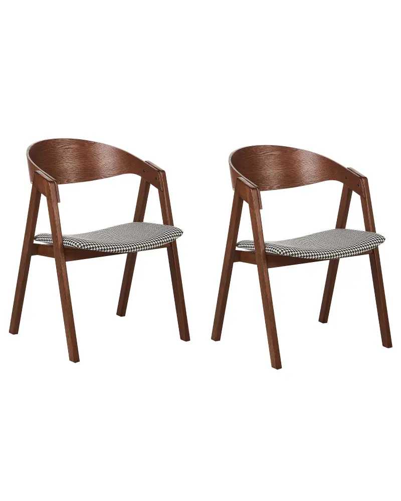 Set 2 Dining Chairs Houndstooth Dark Wood YUBA