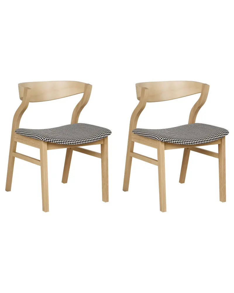 Set 2 Dining Chairs Houndstooth Light Wood MAROA