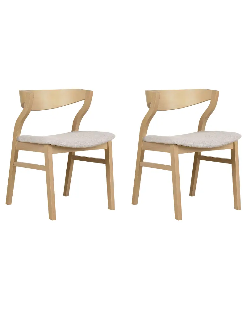 Set 2 Dining Chairs Light Wood and Beige MAROA