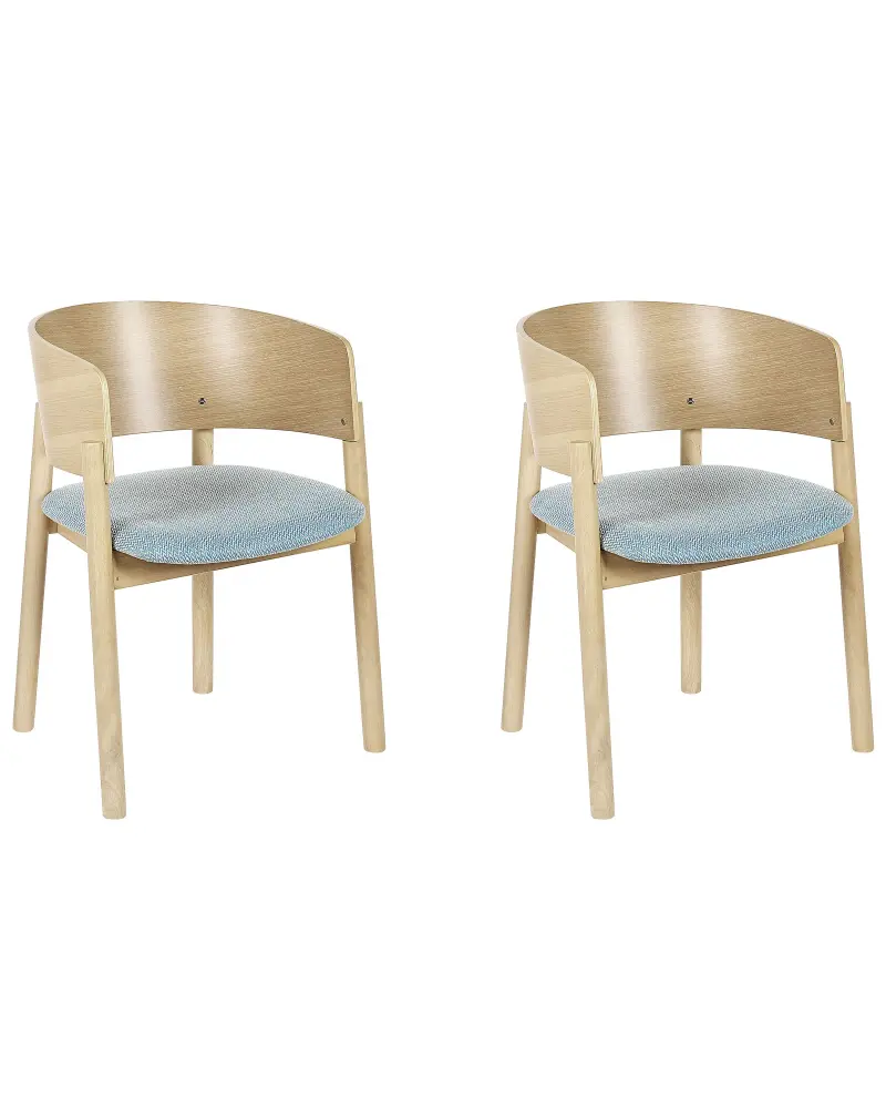Set 2 Dining Chairs Light Wood and Blue MARIKANA