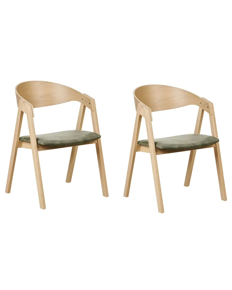 Set 2 Dining Chairs Light Wood and Green YUBA