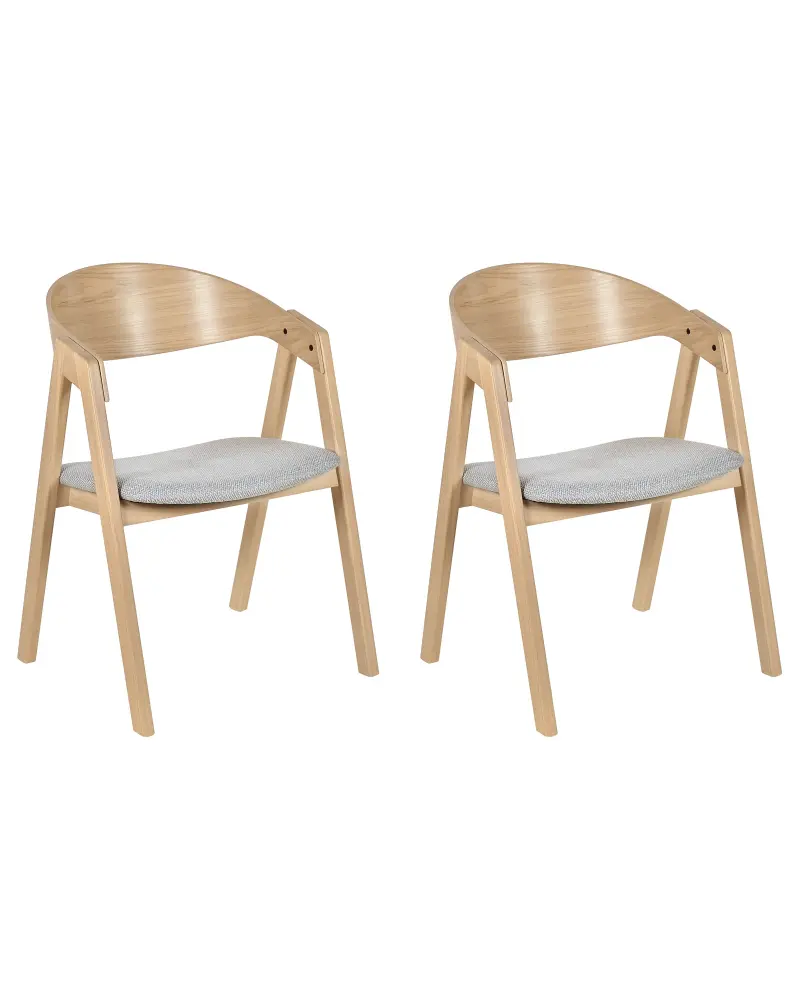 Set 2 Dining Chairs Light Wood and Grey YUBA